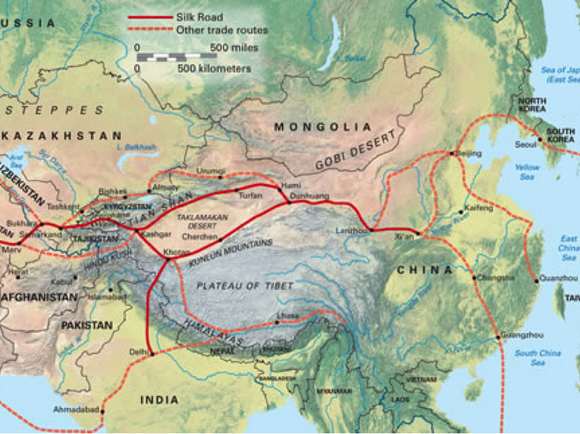 Map of trade routes in Asia